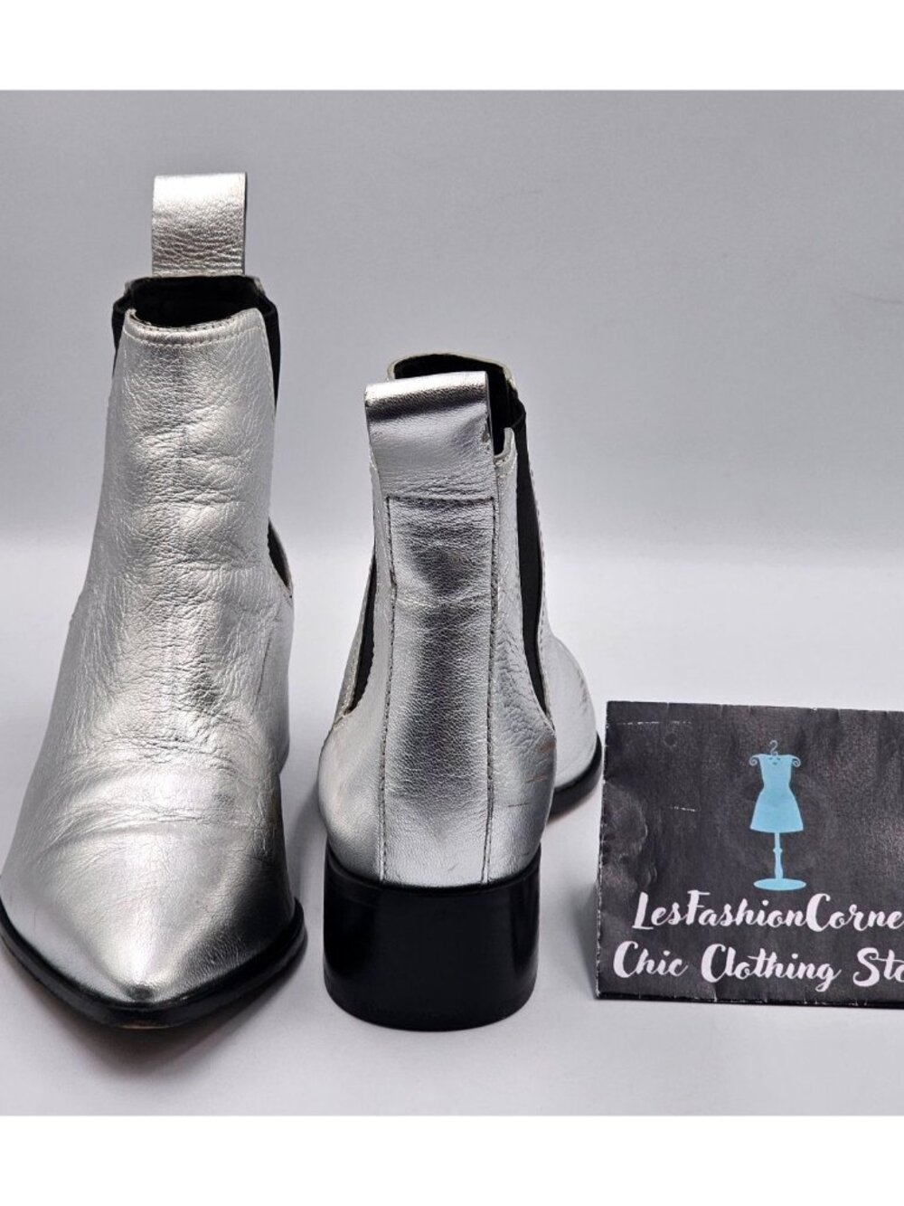 Loeffler Randall Women Metallic Silver Nellie Chelsea Pointed Booties Sz10 2971 - Picture 9 of 16